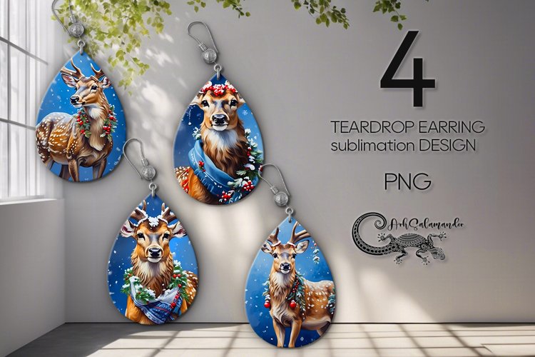 Christmas Deer | Teardrop earring Sublimation design PLUS2