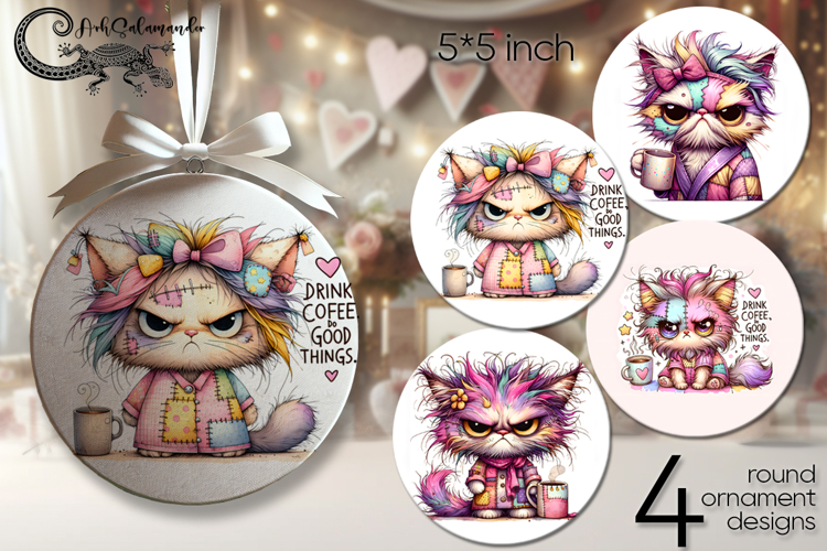 Good Morning | 4 coffee round ornaments sublimation P2