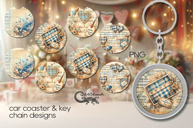 Valentine music | 4 Car coaster & 4 key chain designs P2
