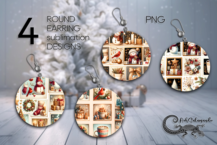 Retro Snowman | Xmas Round earring Sublimation designs PLUS2