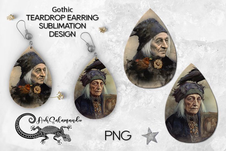 Gothic crow | Halloween teardrop earring sublimation PLUS2