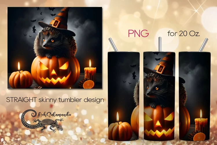 Halloween hedgehog | Skinny tumbler sublimation design PLUS2