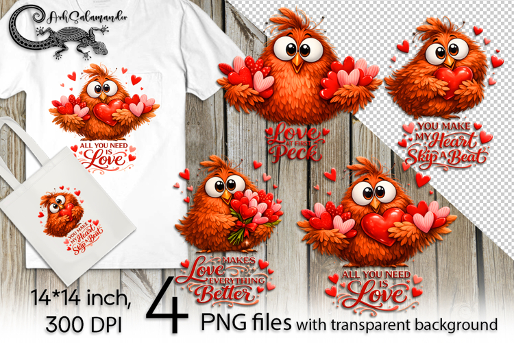 Cute chicken & love | 4 funny PNG Sublimation designs