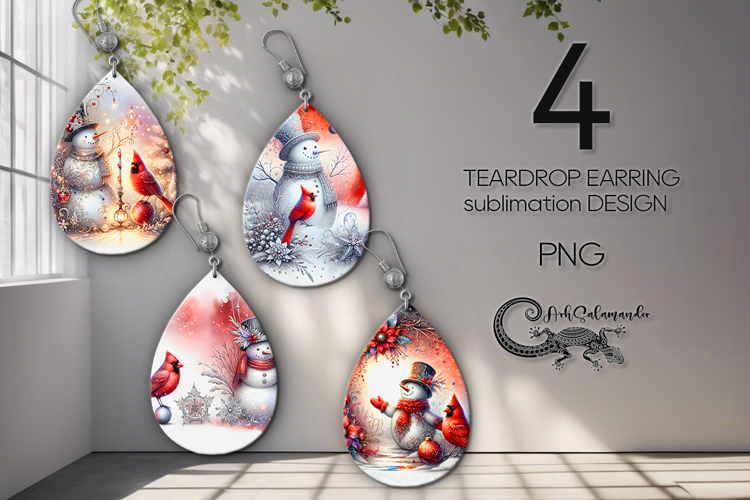 Cute snowman | christmas Teardrop earring sublimation PL2 example image 1