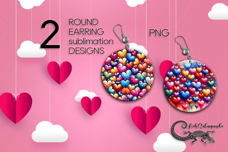 Valentine hearts shabby chic | Sublimation round earring P2