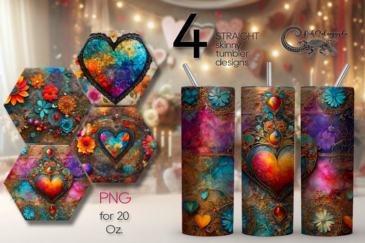 Hearts pattern | 4 Skinny tumbler sublimationd designs 2