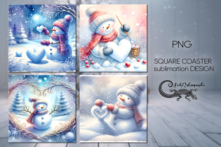Snowman card | 4 square coaster sublimation designs P2
