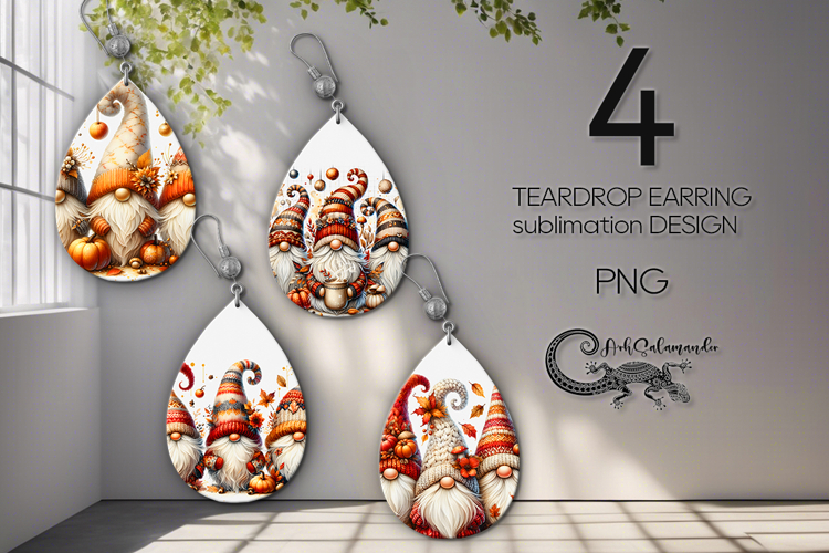 Autumn gnome | 4 Teardrop earring sublimation designs P2