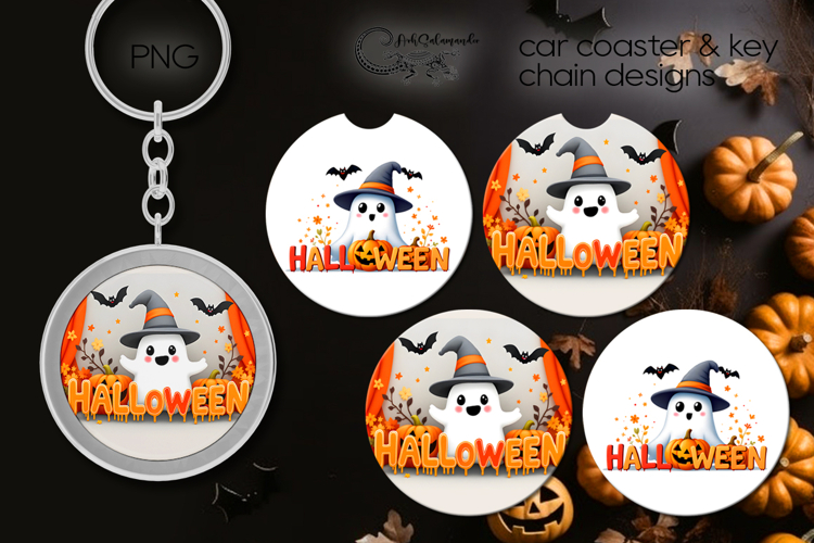 Cute ghost 2 | Halloween Car coaster & key chain design P2