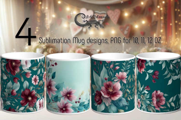 Vintage flowers | watercolor Mug design Sublimation PLUS2