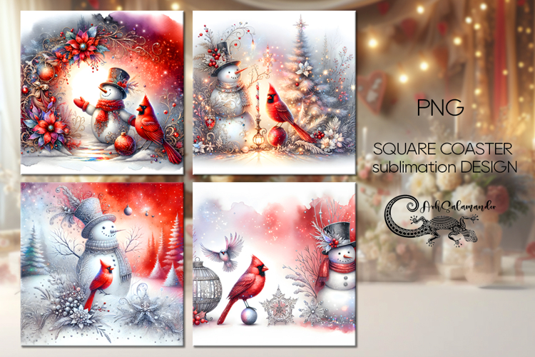 Cute Snowman | winter square coaster sublimation designs P2