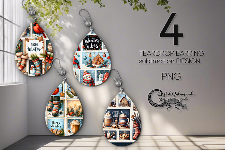 Christmas vibes | 4 winter Teardrop earring Sublimation P2