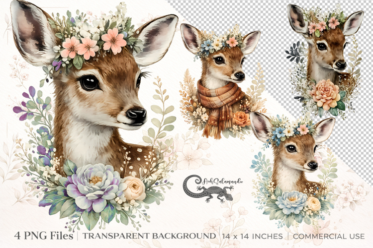 Deer Watercolor Clipart set | 4 PNG sublimation designs