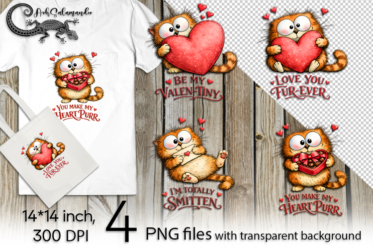 Funny cat & love | 4 cute PNG Sublimation designs