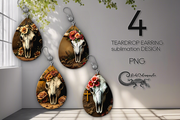 Halloween cow | 4 Teardrop Earring Sublimation designs PL2