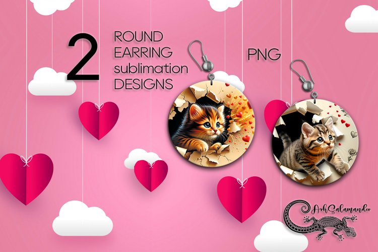 Valentine cat | Sublimation round earring design PL2