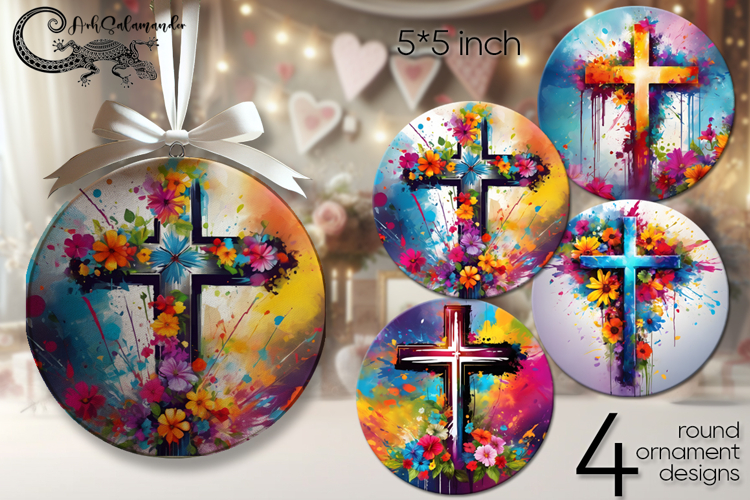 Christian Cross | round ornaments sublimation design P2