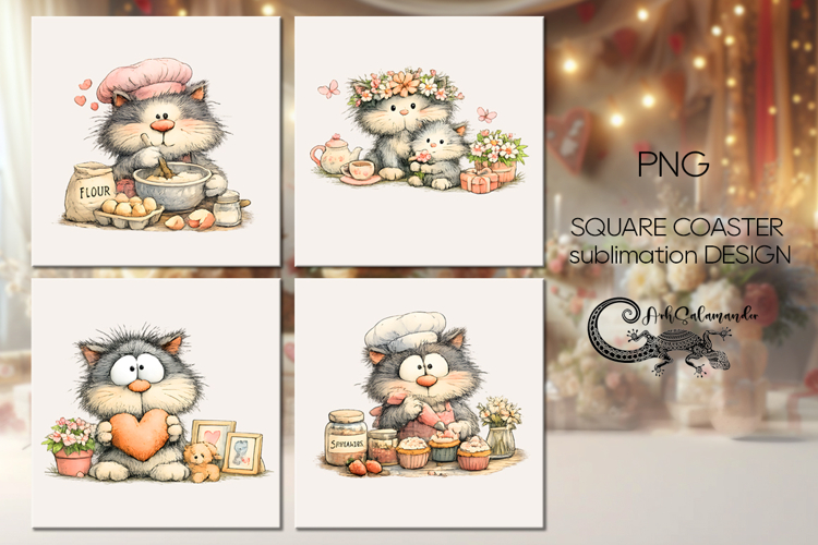 Moms cat | 4 Mothers day square coaster sublimation P2