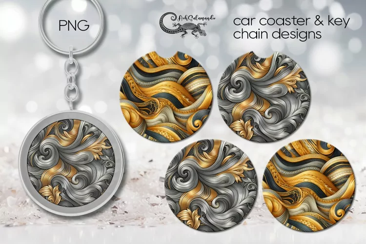 Metallic | Sublimation car coaster & key chain design PLUS2