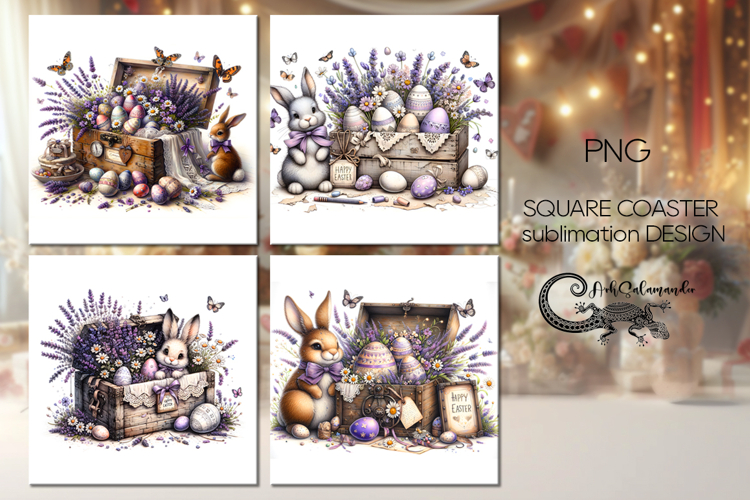 Easter rabbit | 4 square coaster sublimation designs P2