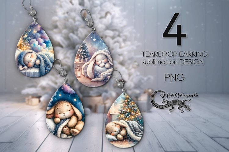 Sleeping baby animals | Xmas Teardrop earring sublimation2