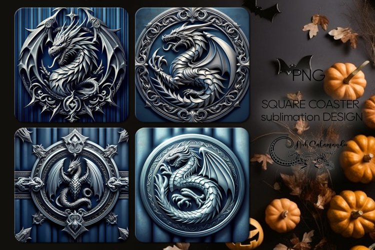 Metallic dragon | 4 square coaster sublimation designs2