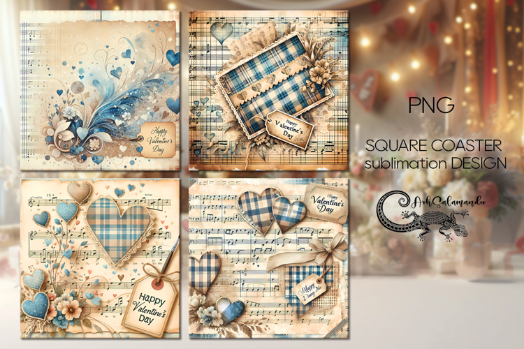 Valentine music | 4 square coaster sublimation designs P2