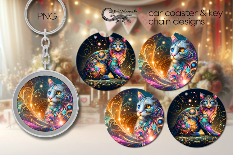 Fantasy Cats | Cartoon Car coaster & key chain designs PL2