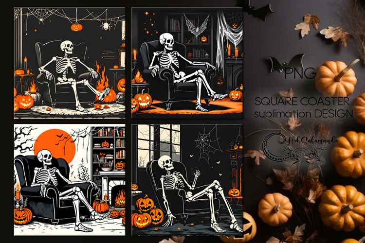 Vintage halloween | 4 square coaster sublimation designs PL2