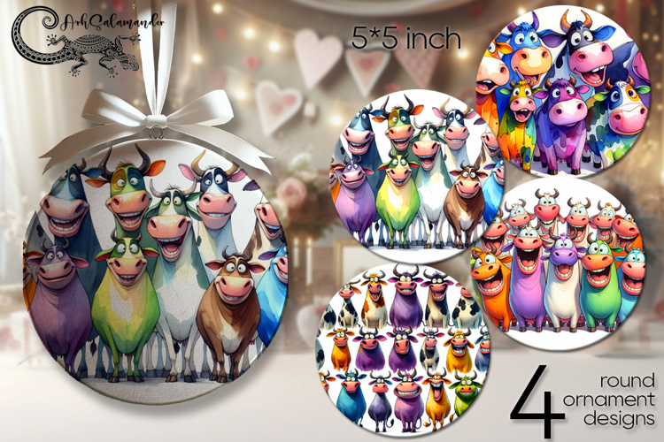 Funny animals | 4 round ornaments sublimation designs P2