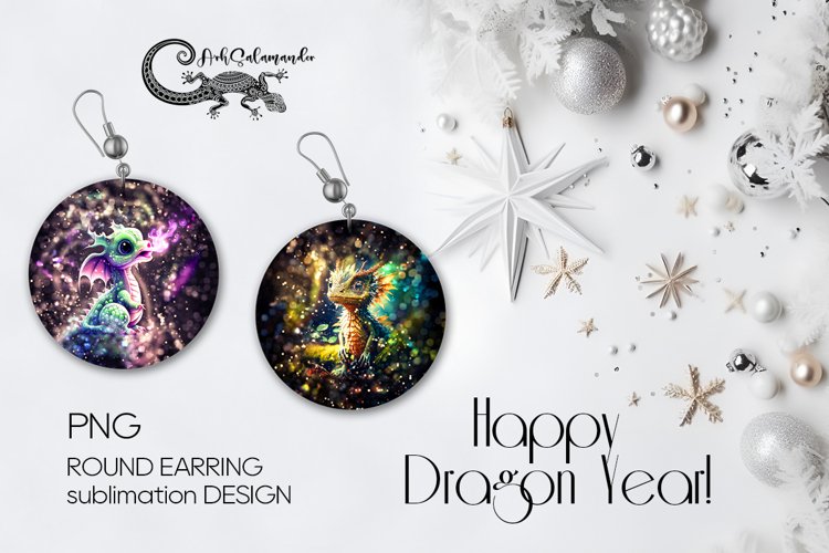 New year Dragon | Sublimation round earring design PLUS2
