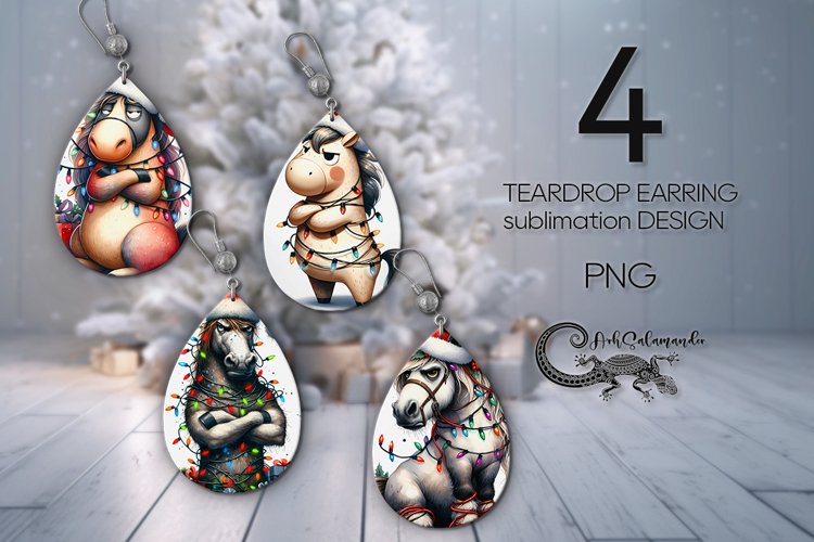 Christmas horse | funny Teardrop earring Sublimation PLUS
