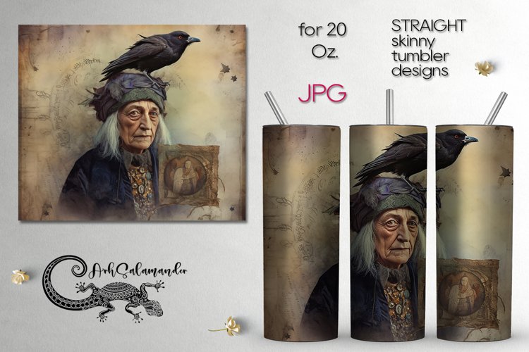 Old gothic crow | Vintage Sublimation skinny tumbler PLUS2 example image 1