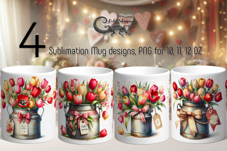 Watercolor Hello Spring | 4 Flower Sublimation Mug designs P