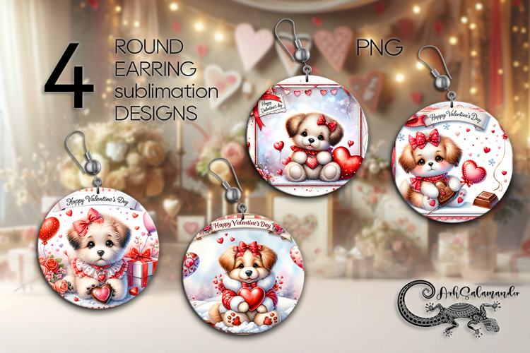 Valentine puppy | 4 love Round Earring sublimation designs
