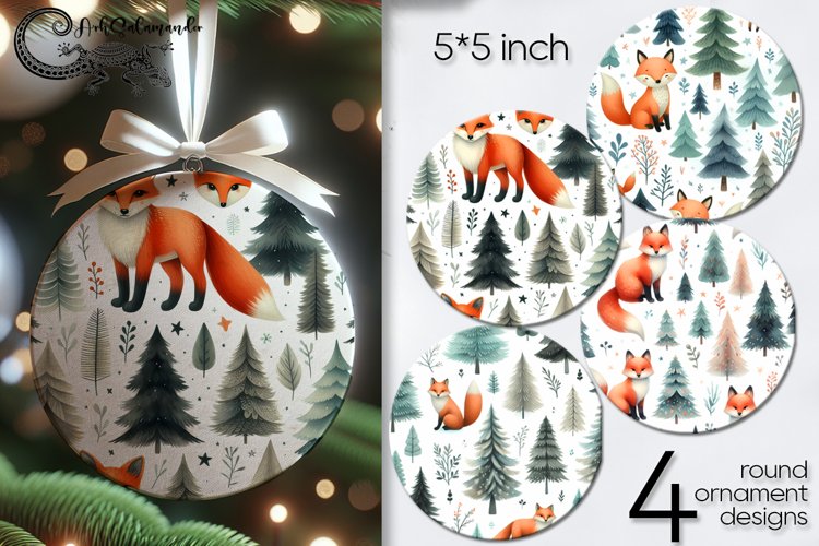 Christmas fox | Xmas round ornaments sublimation PL2