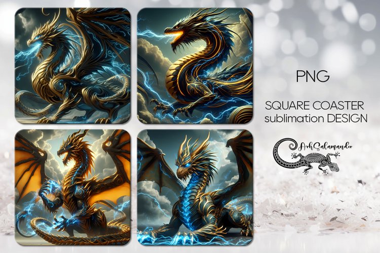 Fantasy dragon | 4 square coaster sublimation designs2