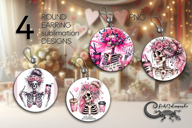 Skull and coffee | Sublimation round earring design PL2