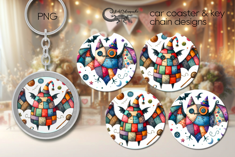 Halloween patchwork | car coaster & key chain designs P2