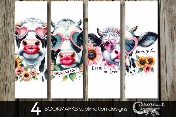 Flowers & cows | 4 bookmarks sublimation designs PLUS2
