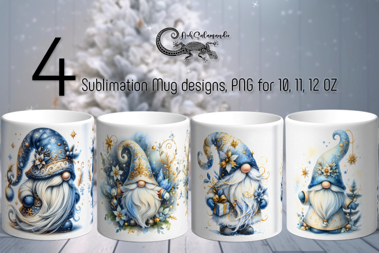 Watercolor Christmas gnome | xmas Sublimation Mug designs P2
