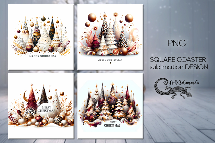 Christmas tree | 4 square coaster sublimation designs PL2