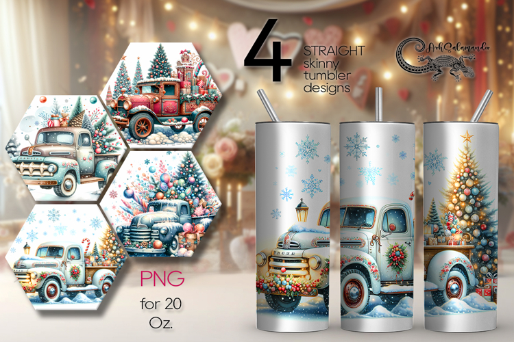 Christmas truck | 4 retro xmas Sublimation Tumbler designs P