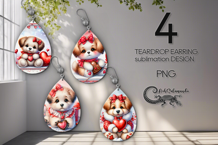 Valentine puppy | 4 love teardrop earring designs PL