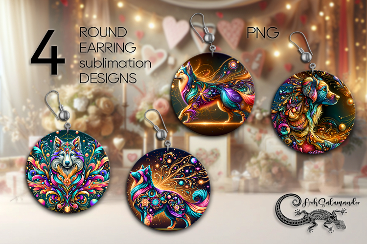 Fantasy dogs | Cartoon style Round earring sublimation PL