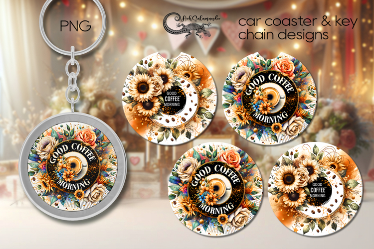 Coffee & flowers | Car coaster & key chain sublimation PL2