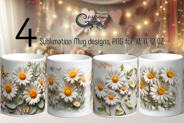 Spring 3D flowers | 4 Mug Sublimation designs PL2