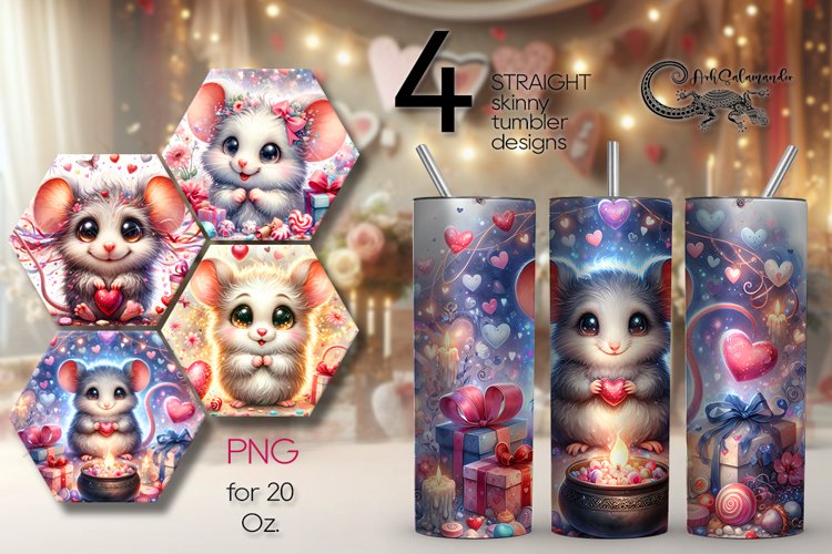 Valentine animals | 4 cute mouse Skinny tumbler