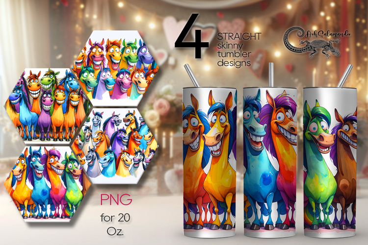 Funny horses | 4 skinny tumbler Sublimation designs P2