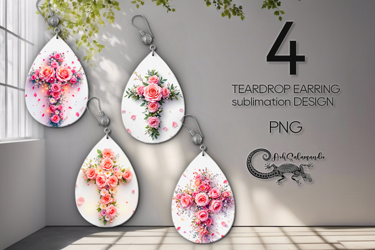 Christian Cross | 4 Sublimation Teardrop Earring designs P2